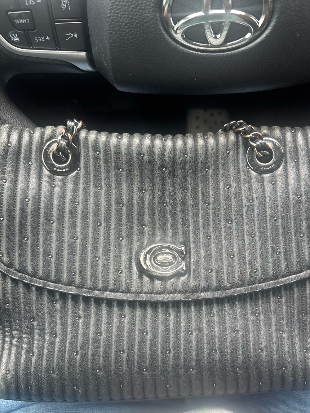 Coach Black Parker with Quilted Shoulder Bag with Chain Straps